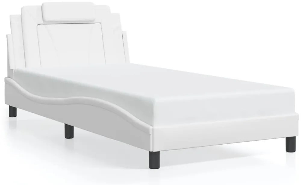 Estrutura cama c/ luzes LED 100x200 cm couro artificial branco