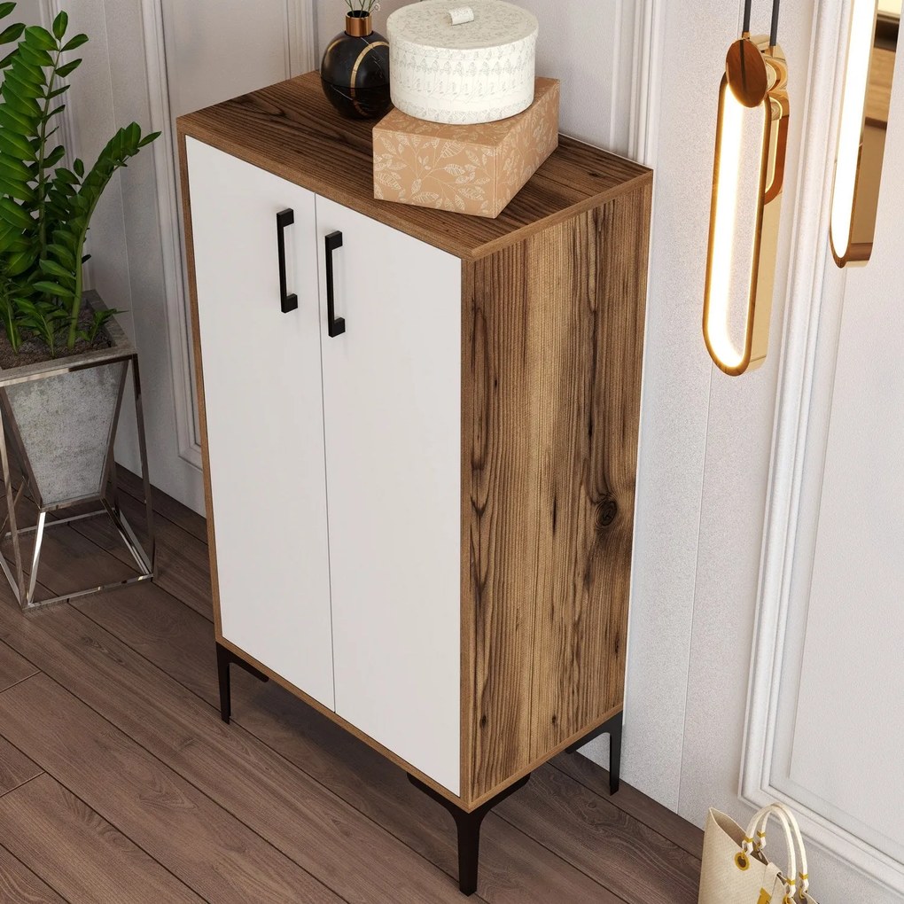 Sapateira Prag – Nogueira e Branco – 60 cm x 111 cm x 35 cm