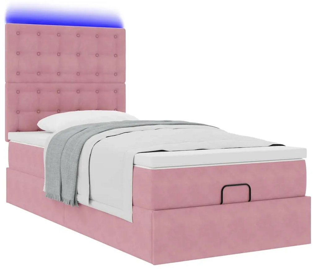 Estrutura de cama otomana com colchões rosa 90x200cm veludo