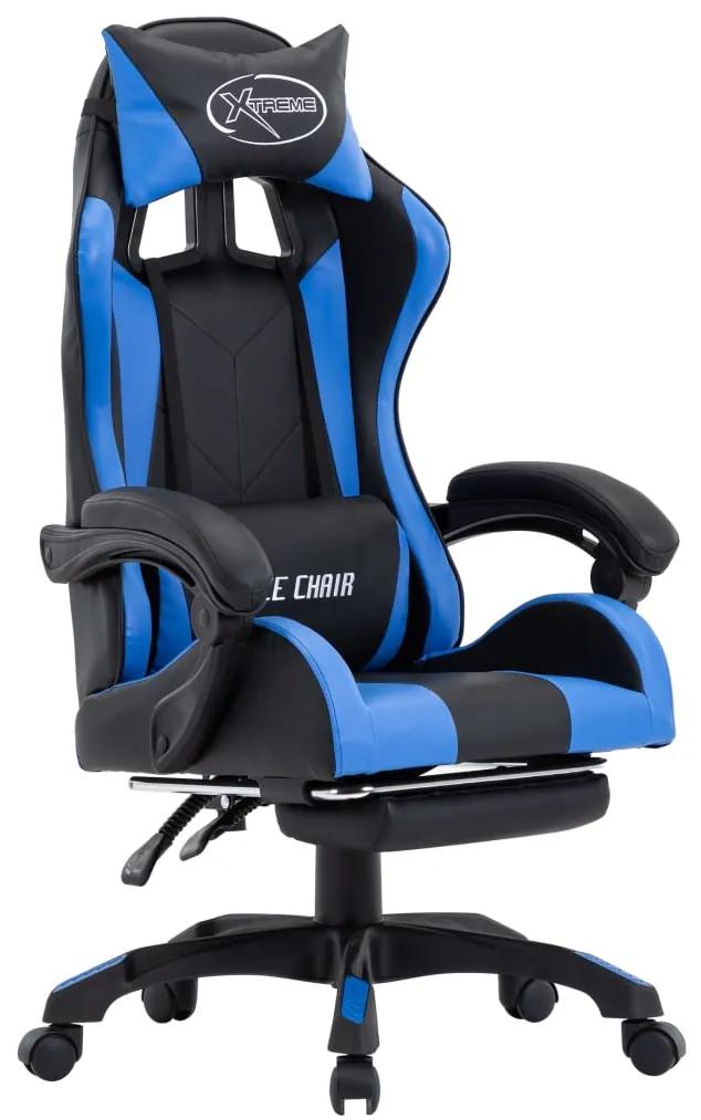 287986 vidaXL Cadeira estilo corrida c/ apoio pés couro artificial azul/preto