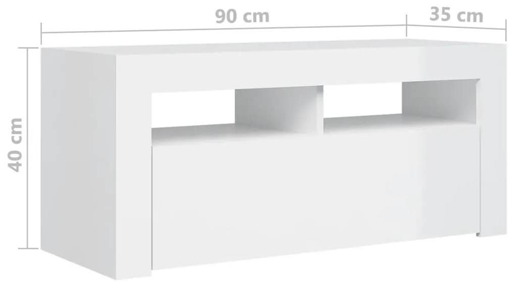 Móvel de TV Ibere com Luzes LED - 90cm - Branco Brilhante- Design Mode