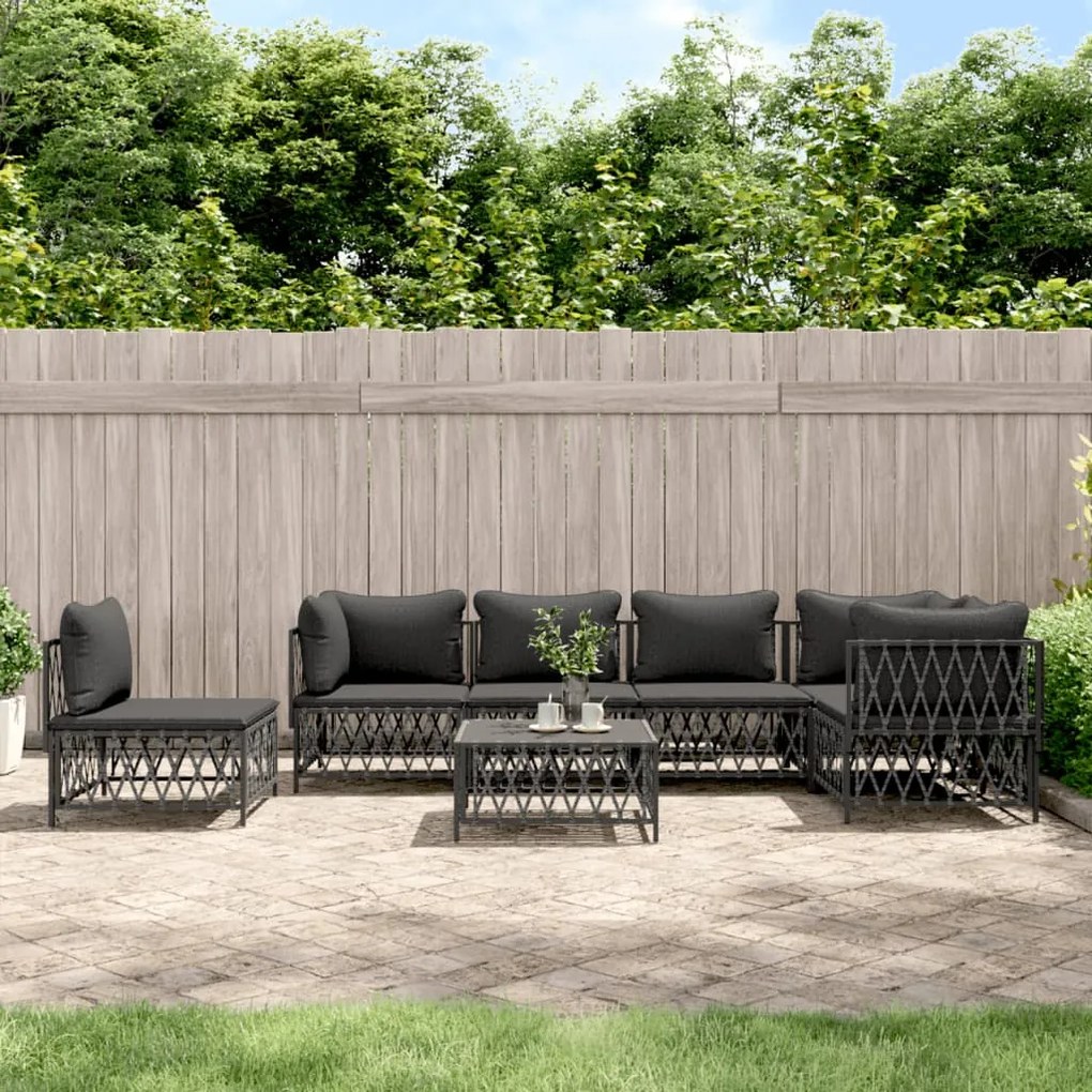 vidaXL 7 pcs conjunto lounge de jardim com almofadões aço antracite