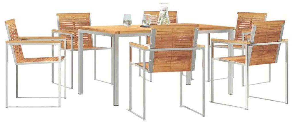 Conjunto de Jantar de Jardim com 7 Peças: Mesa de Madeira Sólida de Te
