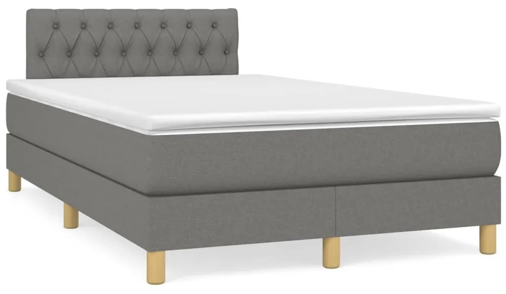 Cama box spring c/ colchão e LED 120x190 cm tecido cinza-escuro