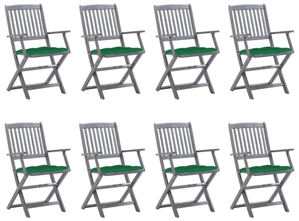 vidaXL Cadeiras de exterior dobráveis 8pcs c/ almofadões acácia maciça