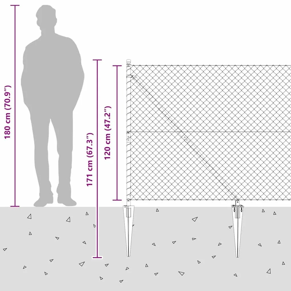 Conjunto de Postes de Cerca Prateado 10 x 1.2 m Aço galvanizado