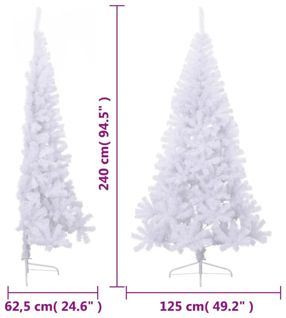 Meia árvore de Natal artificial com suporte 240 cm PVC branco