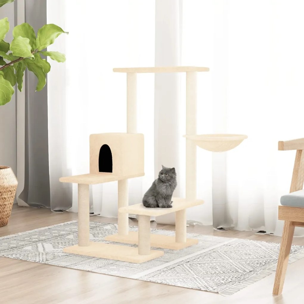 Árvore para gatos c/ postes arranhadores sisal 94,5cm cor creme