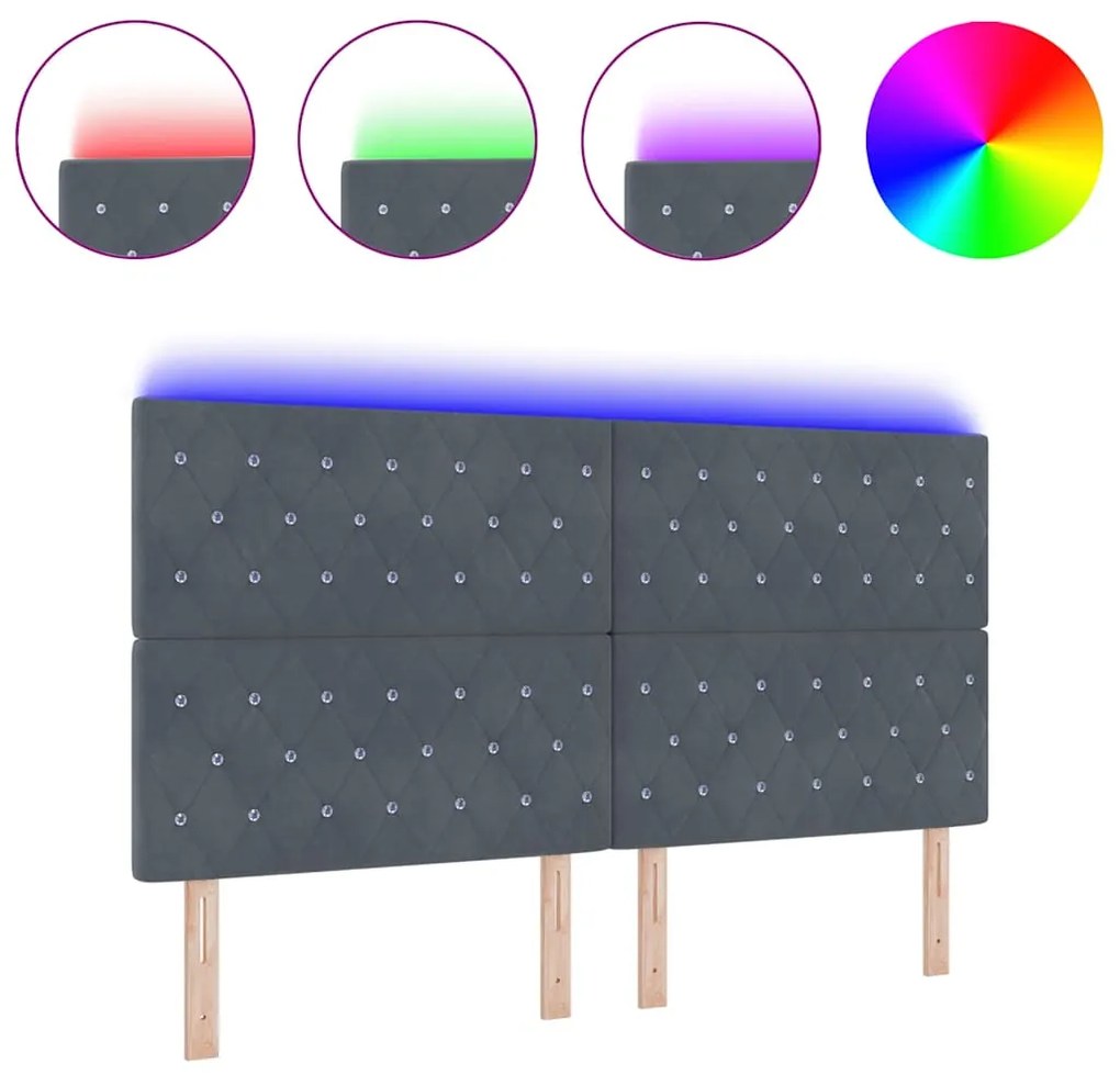 Cabeceira LED Cinza Escuro 90 cm em Veludo