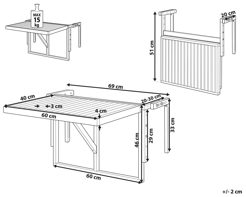 Mesa para varanda de madeira escura 60 x 40 cm UDINE Beliani