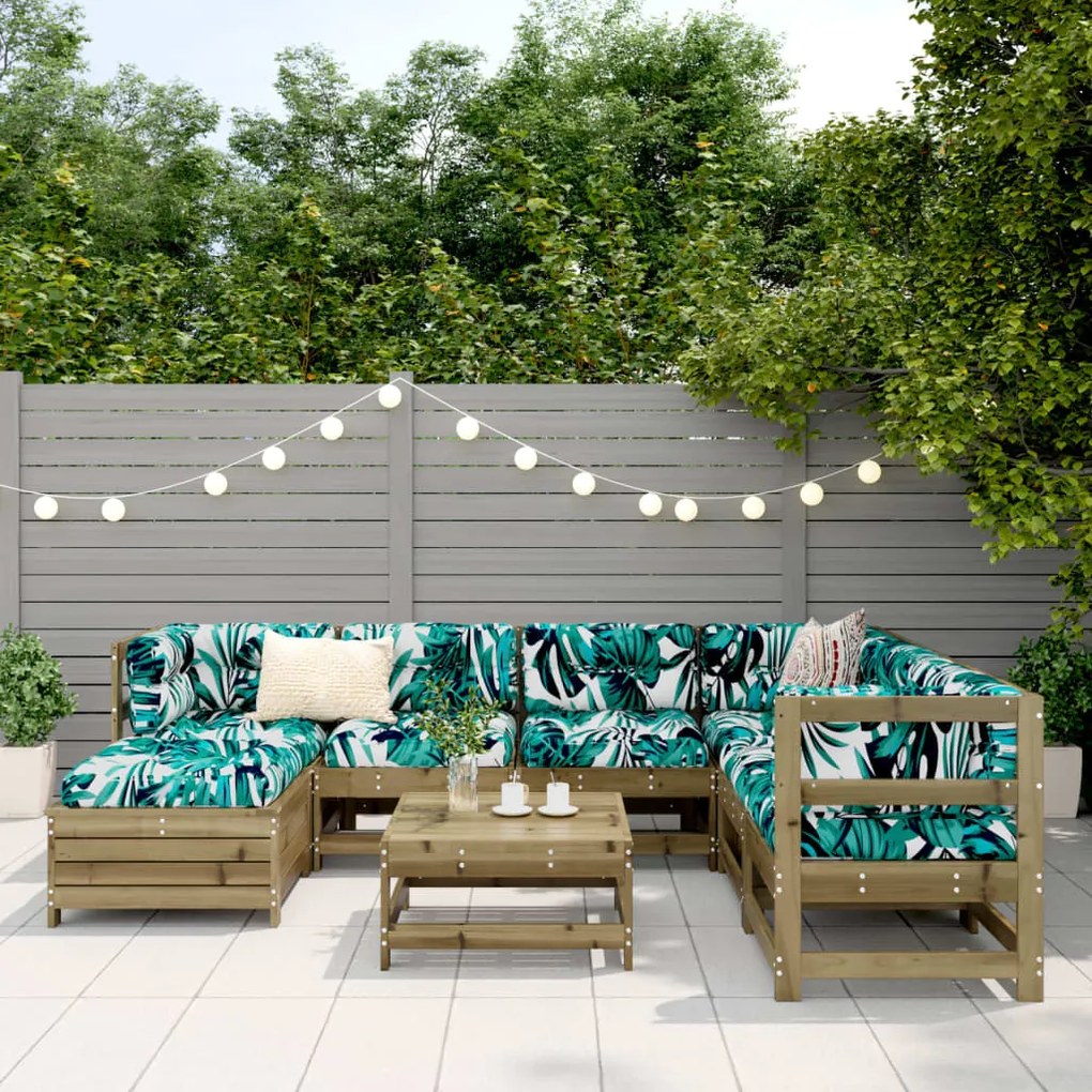 8 pcs conjunto sofás de jardim madeira de pinho impregnada