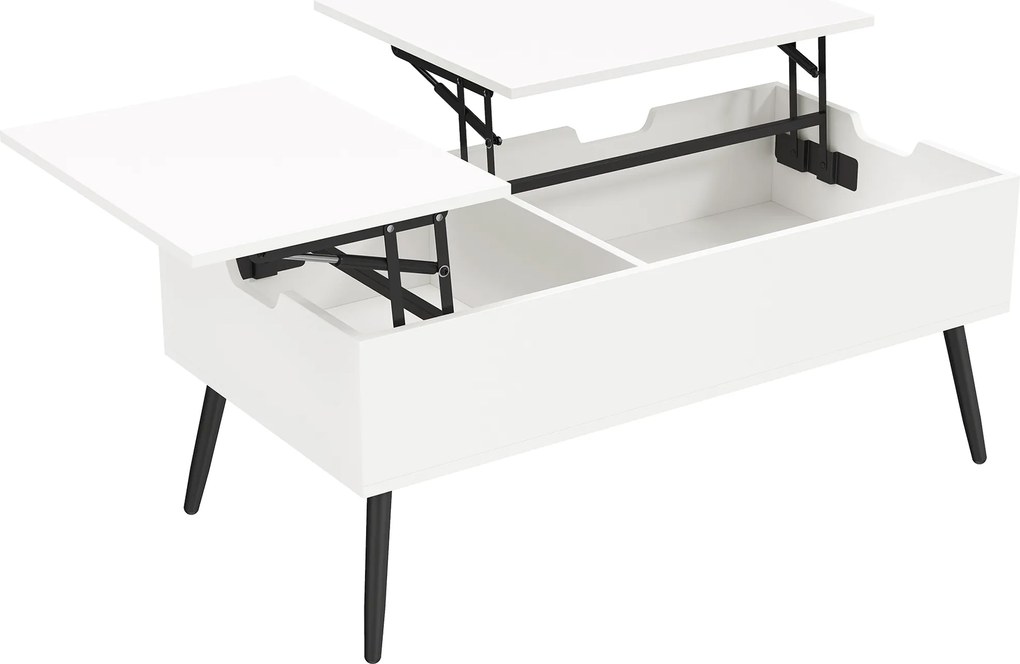 HOMCOM Mesa de Centro Elevatória com Tampo Duplo e Compartimento Oculto, Branco para Sala de Estar | Aosom Portugal
