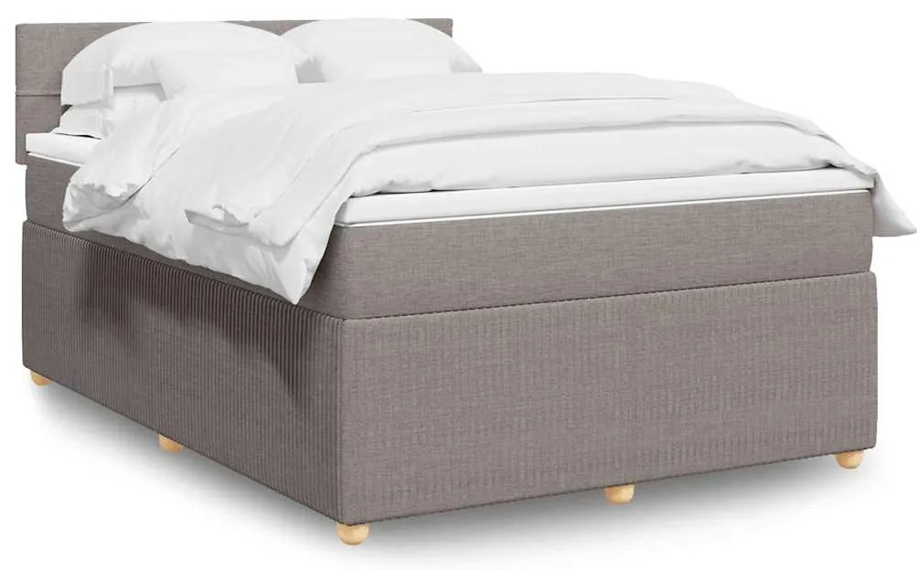 vidaXL Cama com molas/colchão 140x200 cm tecido castanho-acinzentado
