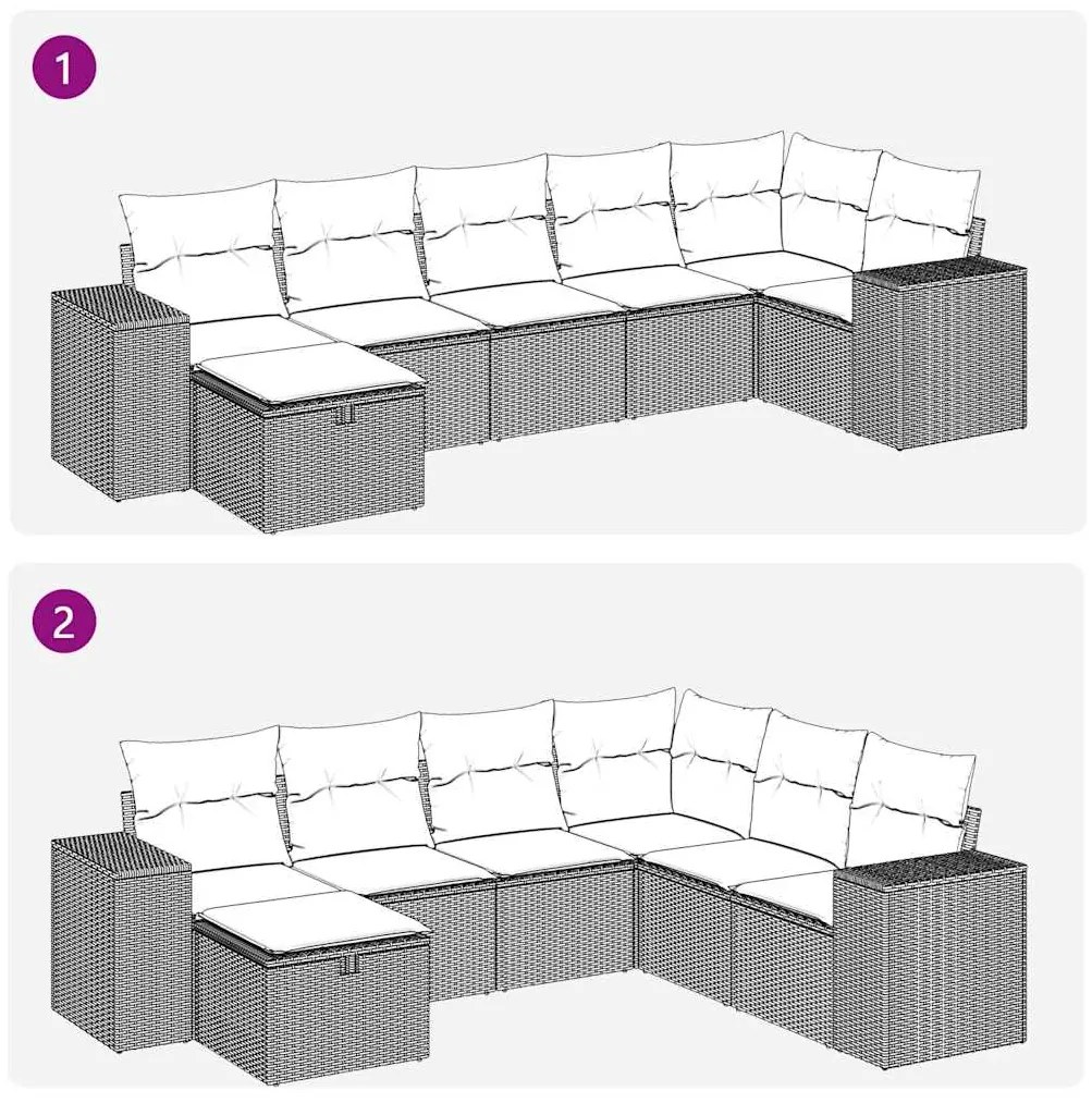 7 pcs conjunto de sofás p/ jardim c/ almofadões vime PE preto