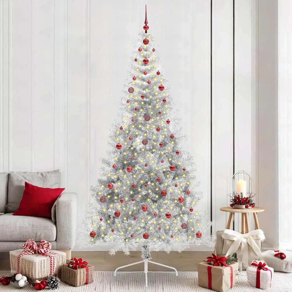 vidaXL Árvore de Natal Artificial Pré-iluminada Prateado 240 cm PET