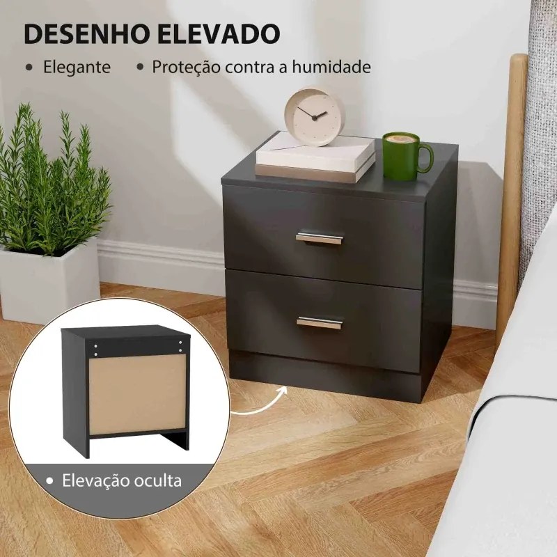 Mesa de Cabeceira Moderna com 2 Gavetas para Sala Quarto Capacidade 30 kg 45x39,5x49 cm Preto