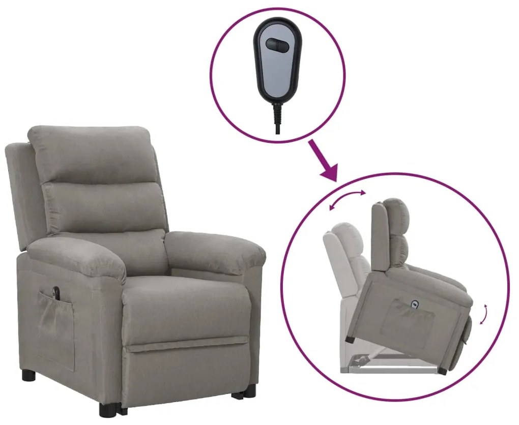vidaXL Poltrona elevatória tecido cinzento-claro