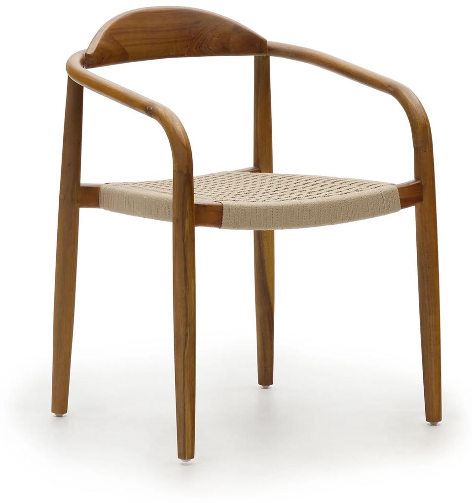 Kave Home - Cadeira Nina de madeira maciça de acácia acabamento nogueira e corda bege