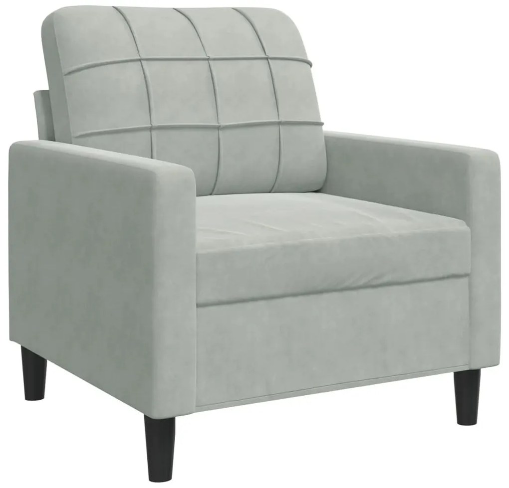 3 pcs conjunto de sofás com almofadões veludo cinzento-claro