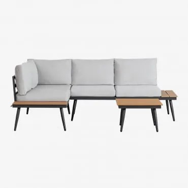Conjunto De Jardim Com Sofá De Canto Para 4 Pessoas E Mesa De Centro Em Alumínio E Madeira Nadi Cinza Claro - Castanho Madeira - Sklum
