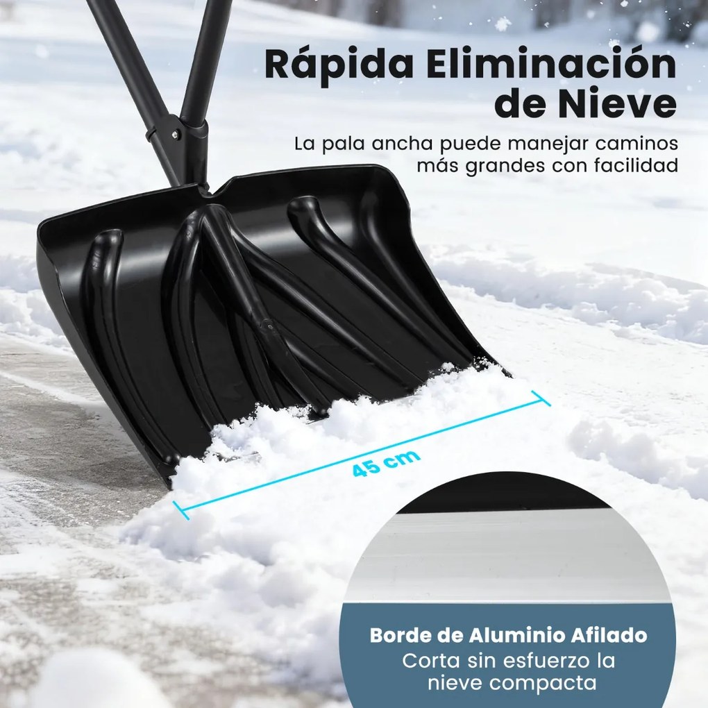Pá para Neve, 45 x 9 x 135 cm, Pega Dupla Ergonómica, Preto