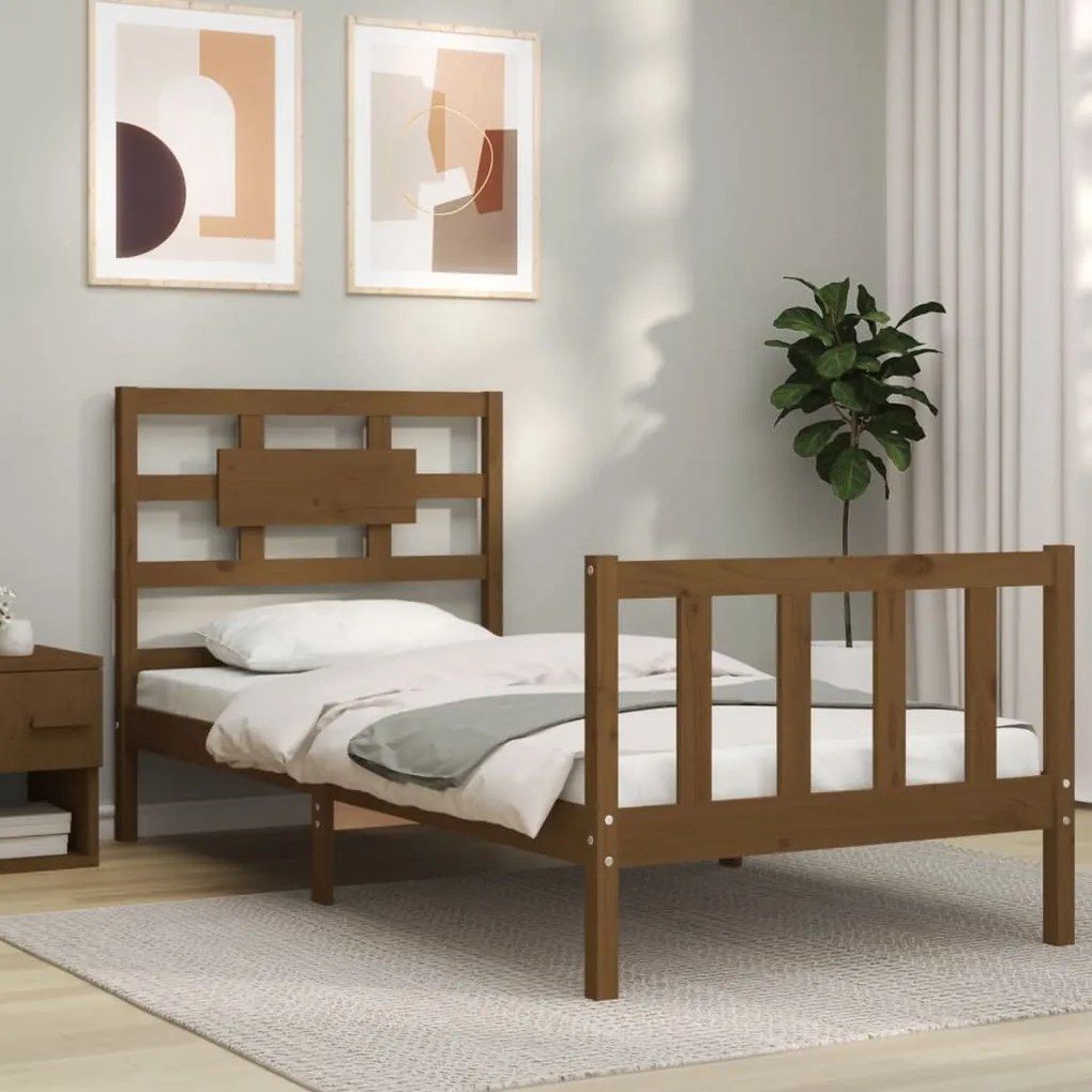 Estrutura cama cabeceira 100x200cm madeira maciça castanho-mel