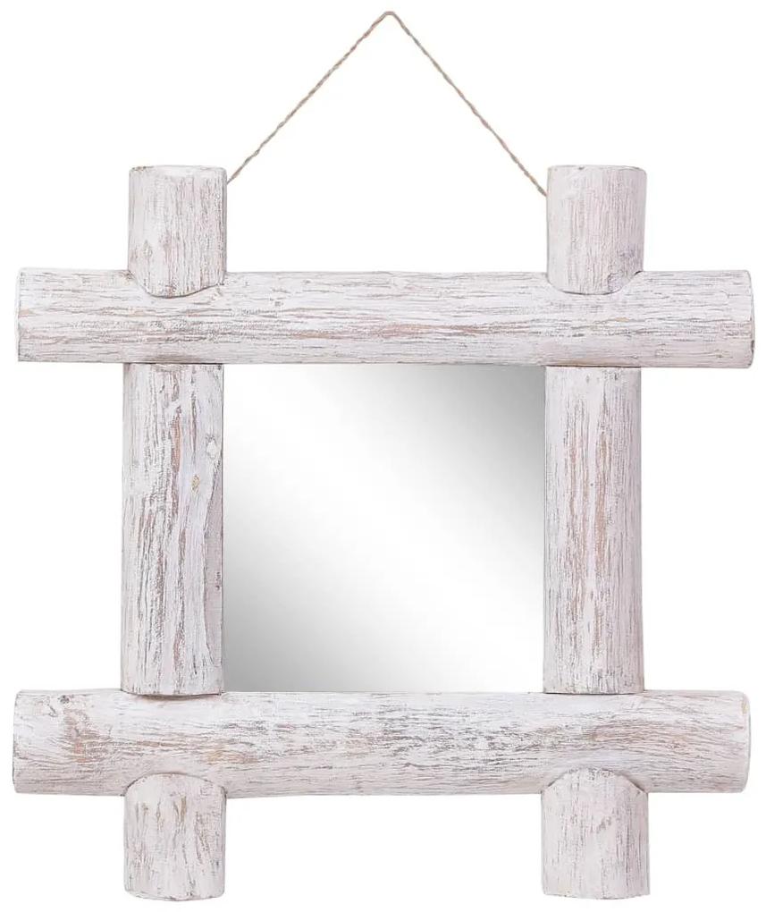Espelho de troncos 50x50 cm madeira recuperada maciça branco