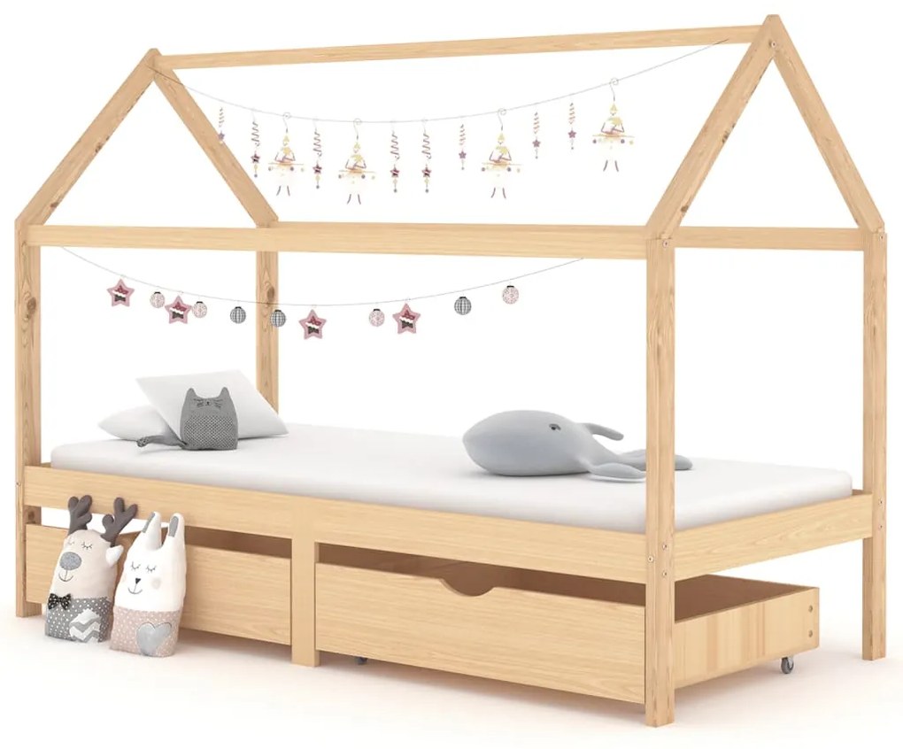 322138 vidaXL Estrutura de cama p/ crianças c/ gavetas 90x200 cm pinho maciço