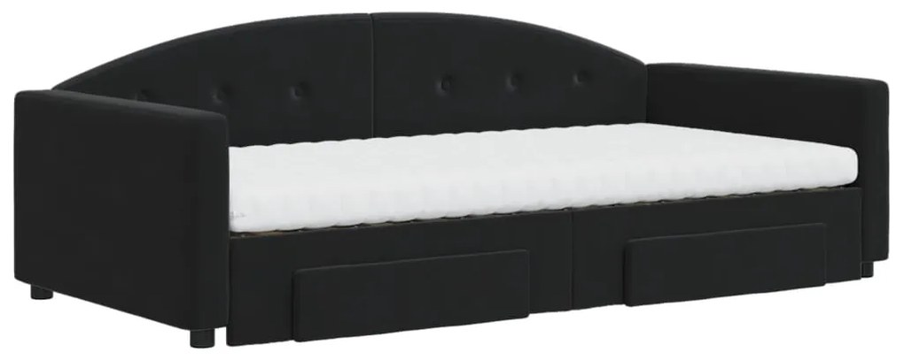 Sofá-cama com gavetão e gavetas 100x200 cm veludo preto