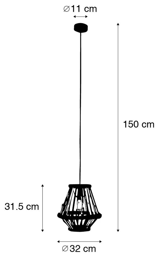 Candeeiro de suspensão oriental em bambu com preto 32 cm - Evalin Oriental