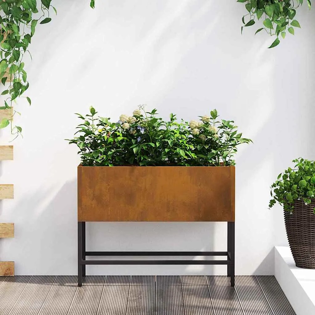 vidaXL Vaso Elevado para Jardim Ferro Enferrujado 60 x 26 x 45 cm