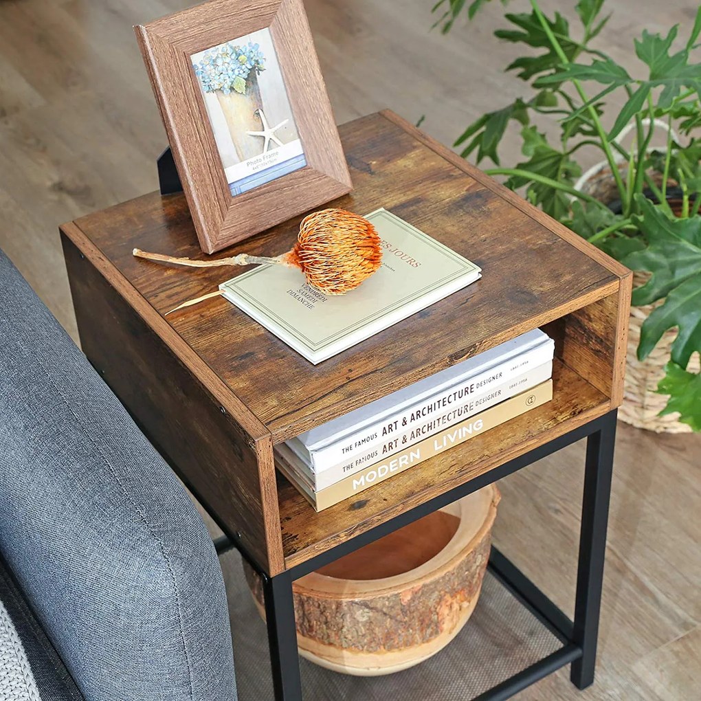 Mesa de apoio / Mesa de cabeçeira com compartimento de design industrial 40 x 40 x 58 cm castanho Vintage