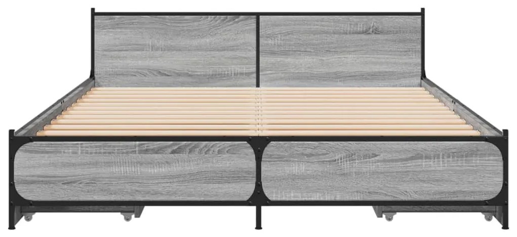Estrutura de cama c/ gavetas derivados madeira cinza sonoma