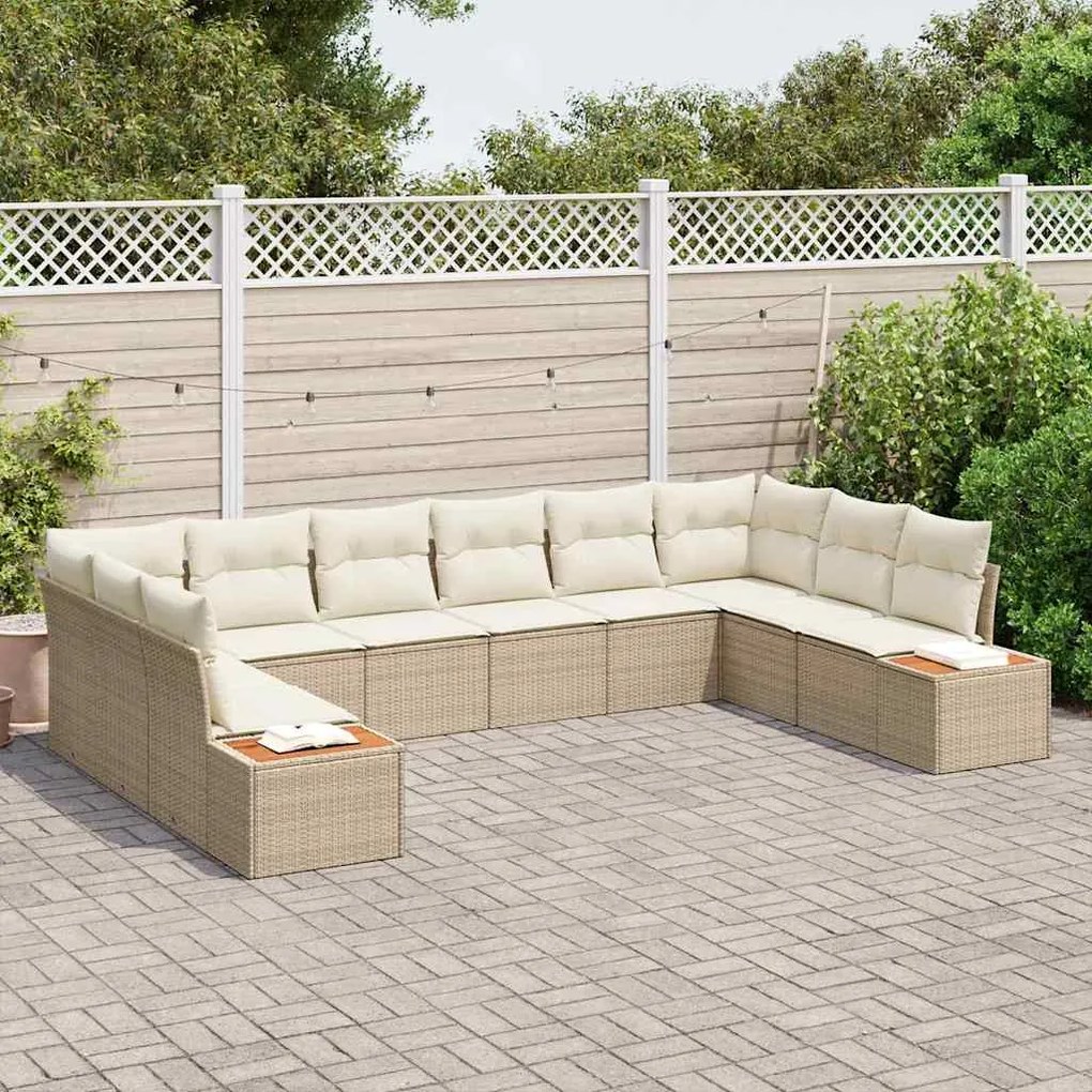 Conjunto de Sofás para Jardim com Almofadas Bege Vime PE Acácia