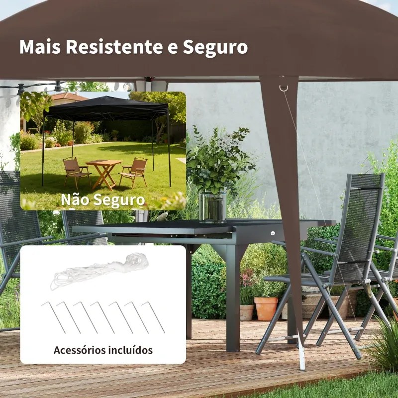 Tenda Dobrável 3x3 m Tenda Pop-up de Jardim Altura Ajustável com Saco de Transporte Anti-UV Impermeável Castanho