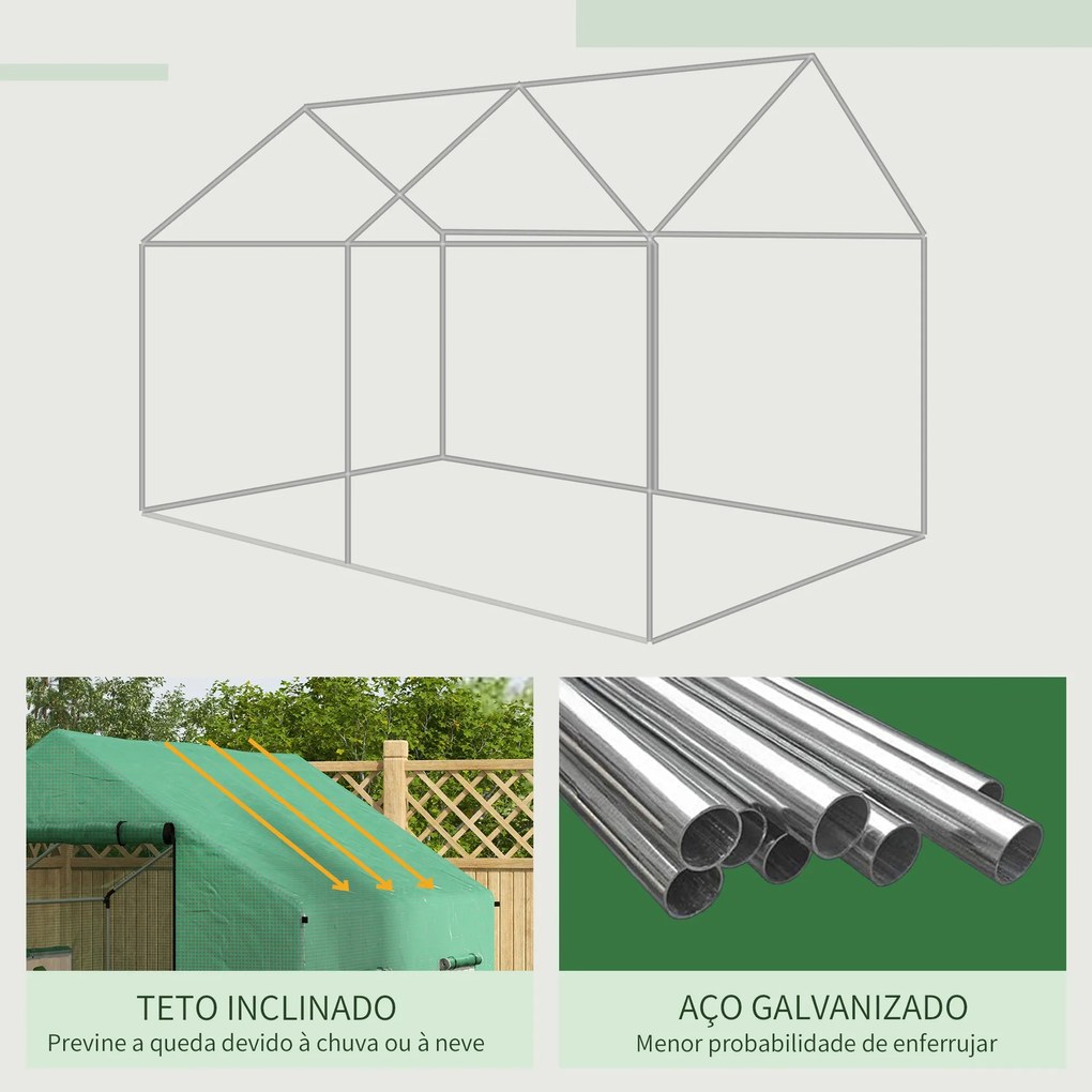 Estufa de Jardim Tipo Túnel em Aço e PE – 200x300x200 cm | Com 4 Janel