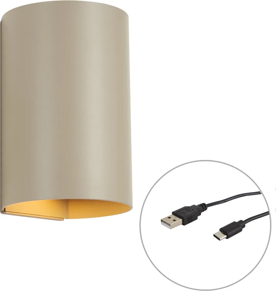 Candeeiro de Parede Moderno Taupe Incl. LED Regulável em 3 Níveis e Recarregável - Sabbir