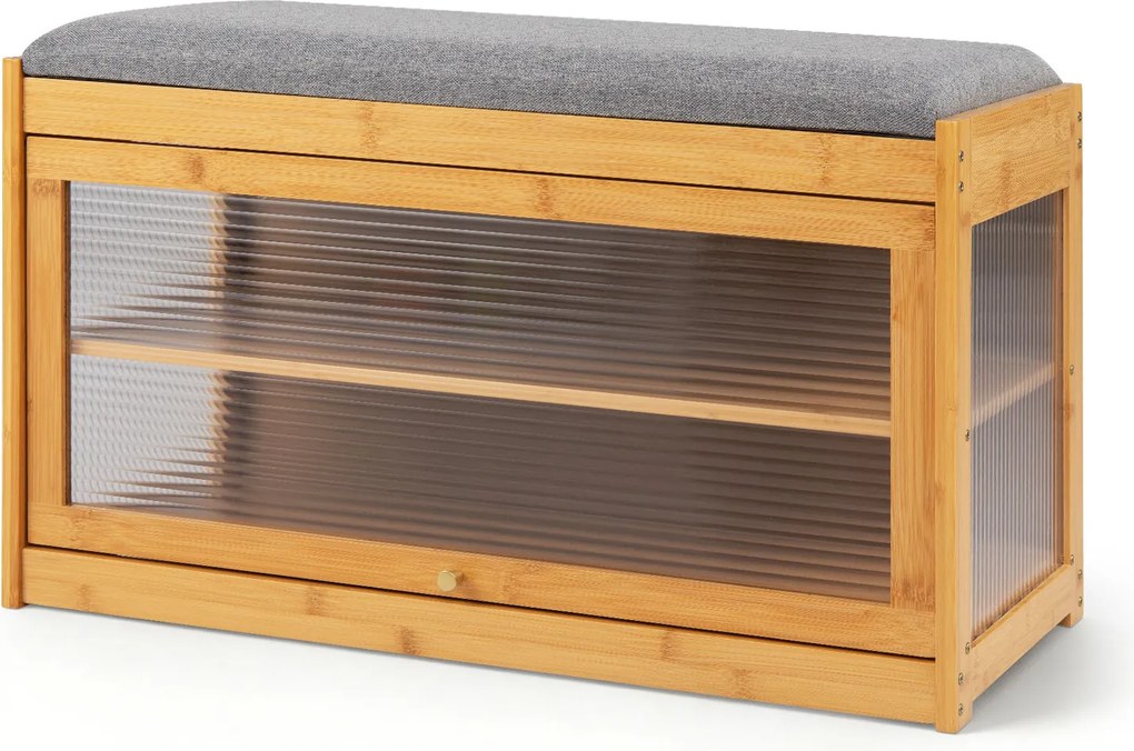 Banco-Sapateira, 69 x 31 x 42,5 cm, Assento Almofadado, Natural