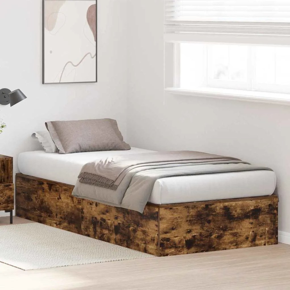 Cama de Armazenamento Carvalho Fumado 90x190 cm