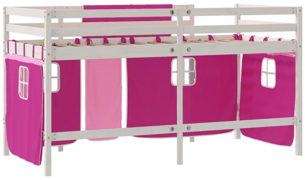 Cama alta p/ criança c/ cortinas 90x190 cm pinho maciço rosa