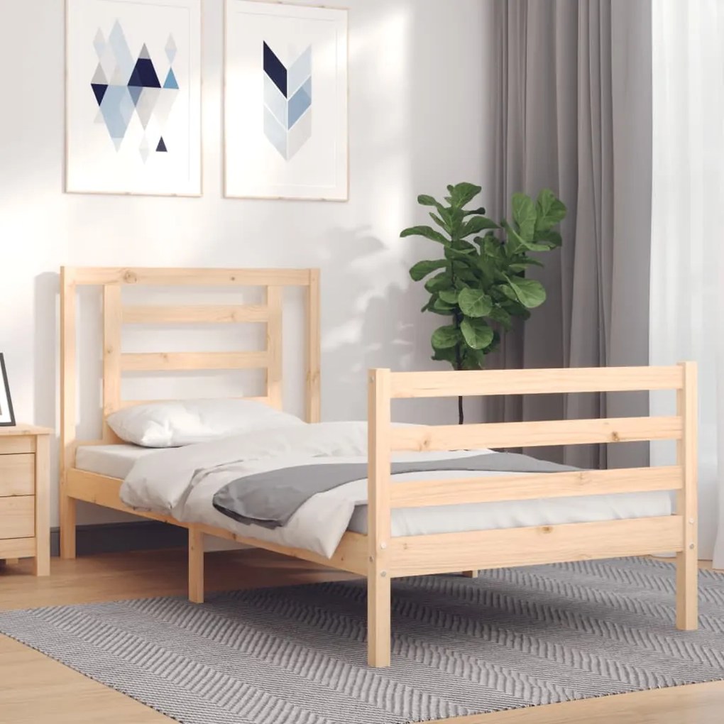 vidaXL Estrutura cama de solteiro c/ cabeceira madeira maciça