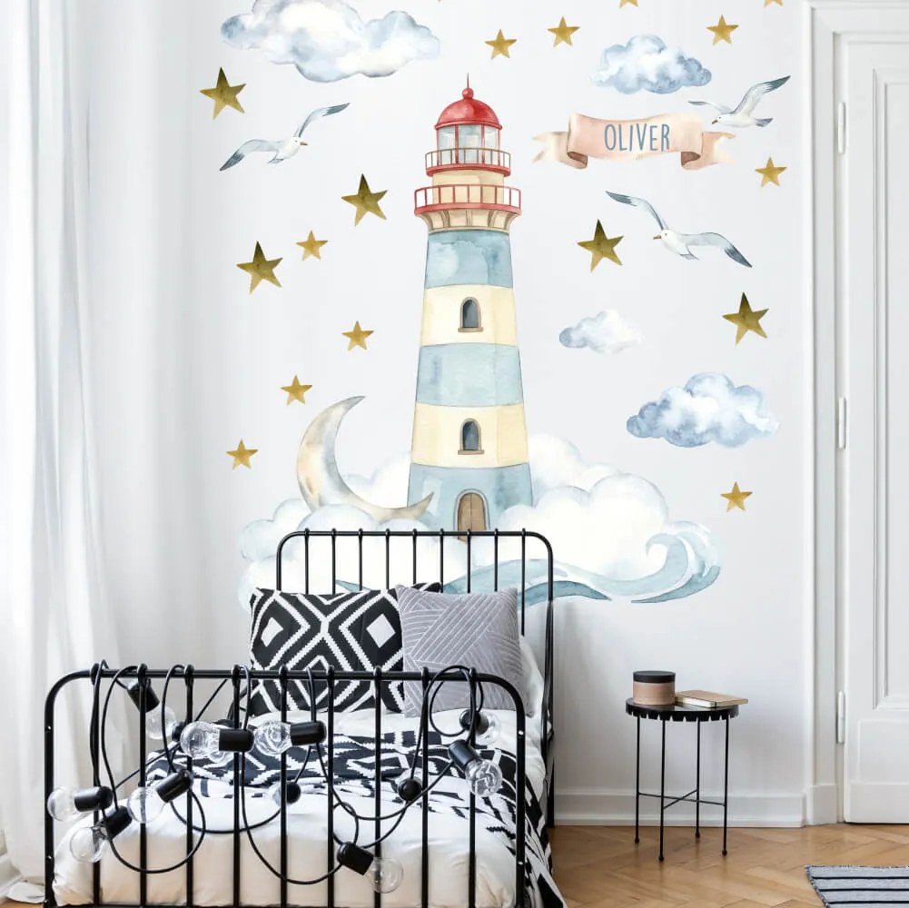 Autocolante de nome original - Farol e lua