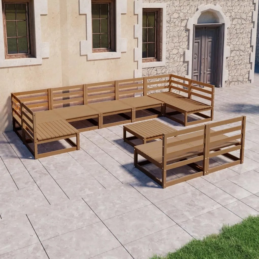 10 pcs conjunto lounge de jardim pinho maciço