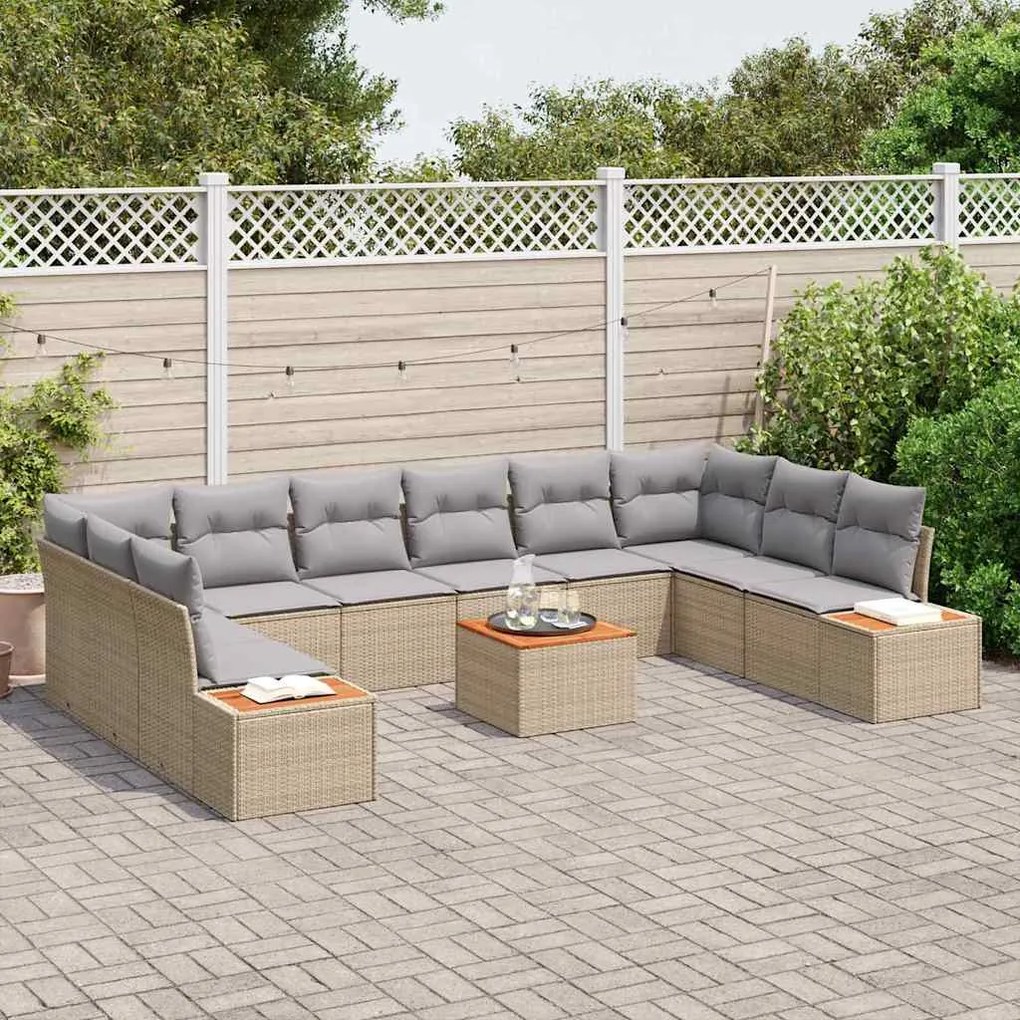 Conjunto de Sofá de Jardim vidaXL de 11 Peças com Almofadas Bege de Ra