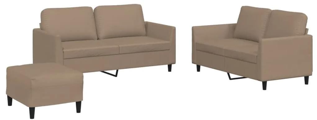 3 pcs conjunto sofás c/ almofadões couro artificial cappuccino