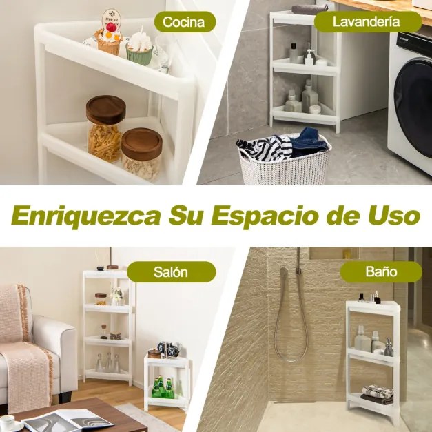 2 Prateleiras de canto removíveis para chuveiro de piso de 3 camadas para banheiro 33 x 33 x 70 cm branco