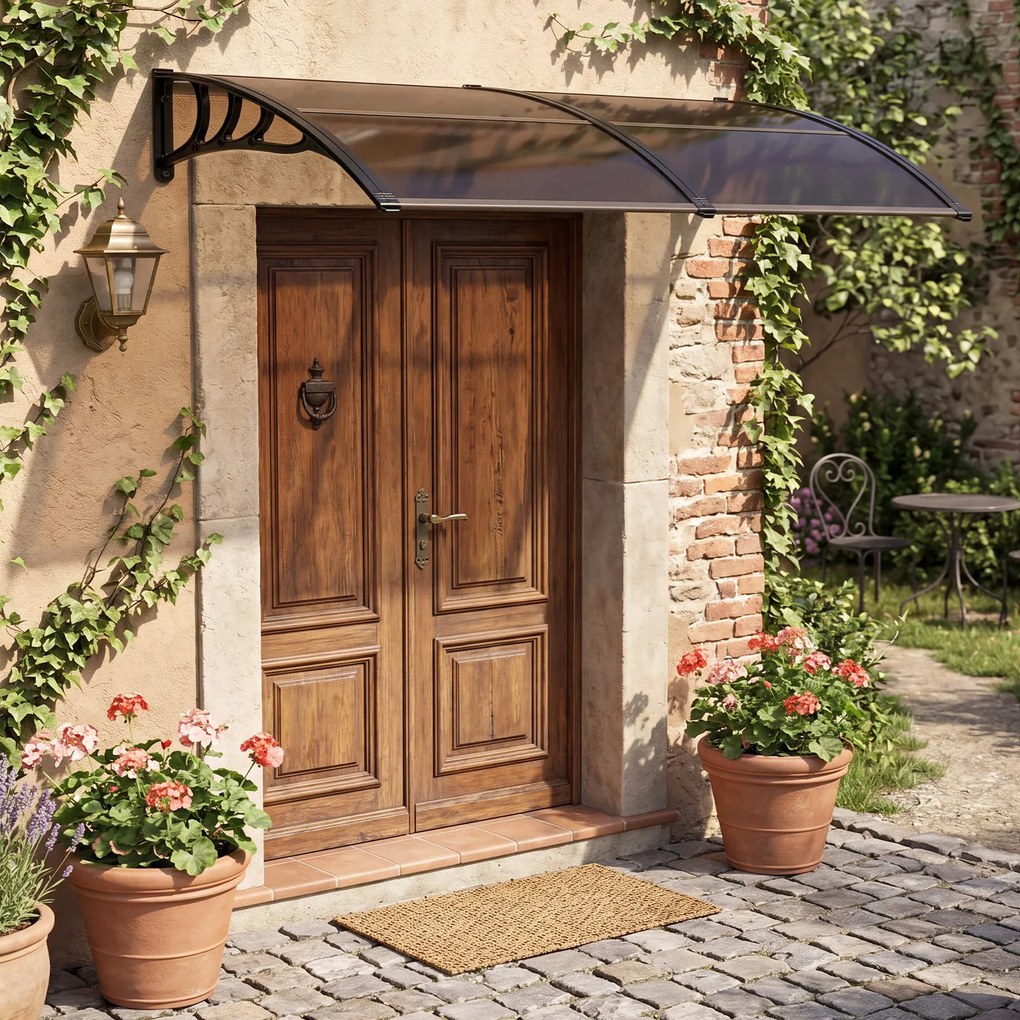 Toldo porta ou janela de Entrada, 197 x 89 x 24 cm, Proteção UV, Castanho