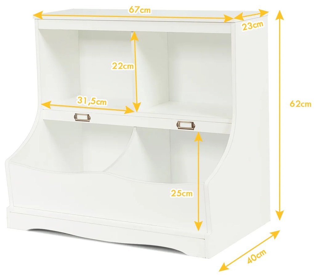 Organizador de brinquedos Armário de brinquedos para crianças com compartimentos Estante de arrumação multiusos 67 x 40 x 62 cm Branco