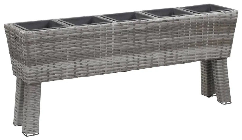 vidaXL Floreira jardim c/ pernas 5 vasos 118x25x50cm vime PE cinzento
