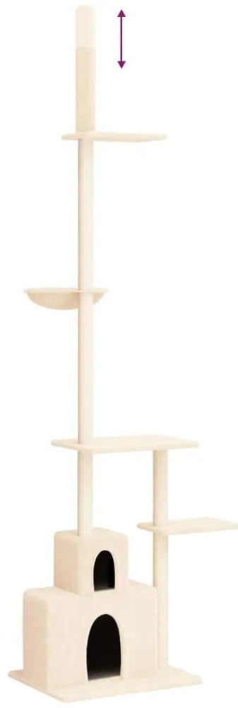 Árvore p/ gatos altura ajustável chão-teto 250,5-276,5 cm creme